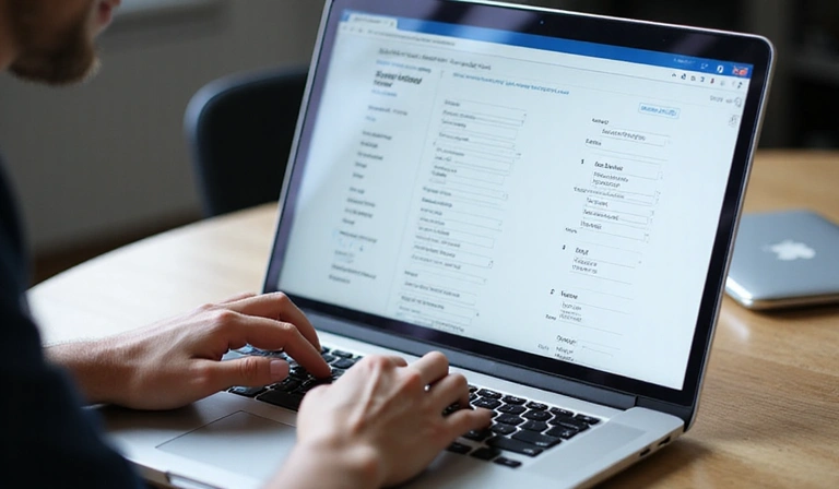 Person filling out a digital form on a laptop